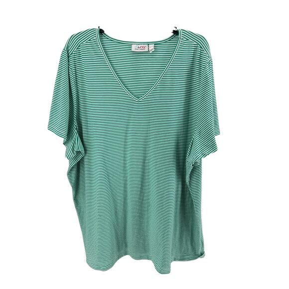 Denim & Co. Green Striped Yarn Dye Stripe Jersey Flutter-Sleeve V-Neck Size 3X - Picture 1 of 5